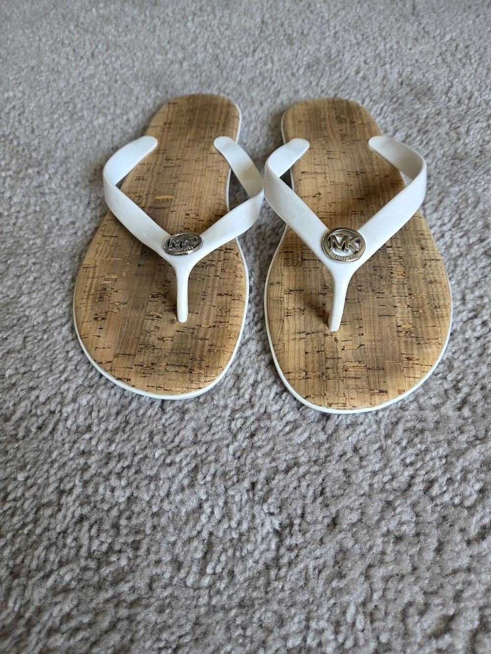 Michael Kors White Cork-Print Flip Flop Sandals